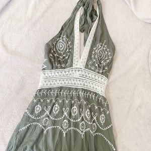 GREEN SUMMER HALTER DRESS
